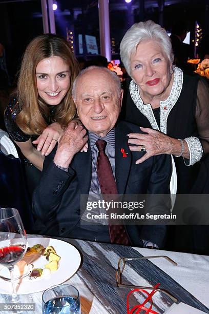 Julie Gayet, Pierre Berge and Line Renaud attend the Sidaction Gala Dinner 2016 as part of Paris Fashion Week. Held at Pavillon d'Armenonville on...