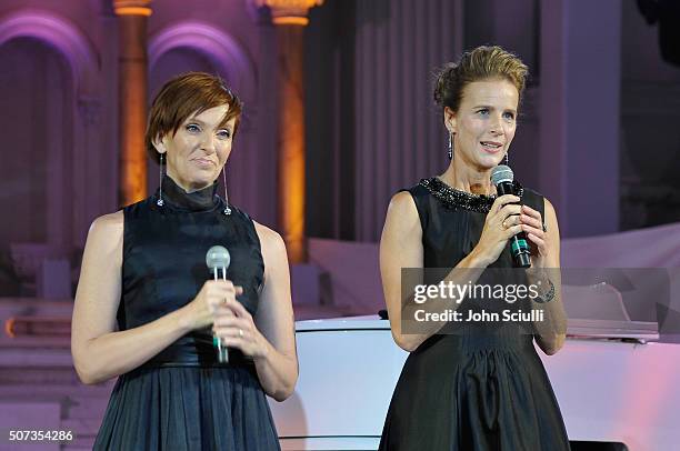 Actress Toni Collette and actress Rachel Griffiths host the G'Day USA 2016 Black Tie Gala at Vibiana on January 28, 2016 in Los Angeles, California.