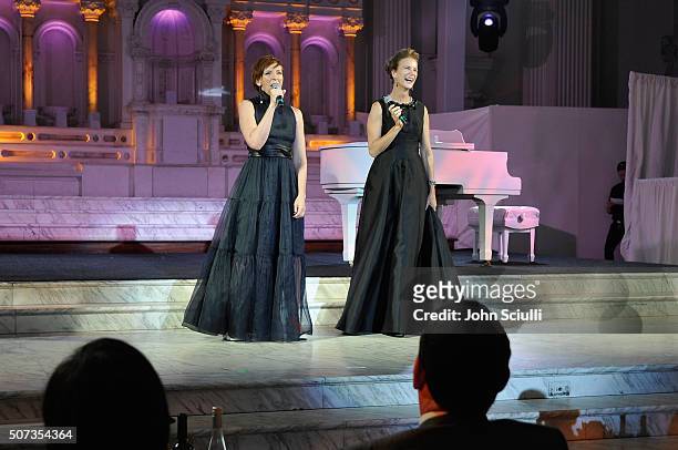 Actress Toni Collette and actress Rachel Griffiths host the G'Day USA 2016 Black Tie Gala at Vibiana on January 28, 2016 in Los Angeles, California.