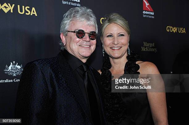 Russell Hitchcock and Laurie Hitchcock attend the G'Day USA 2016 Black Tie Gala at Vibiana on January 28, 2016 in Los Angeles, California.
