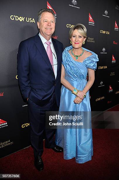 Peter Kidwell and Margot McKinney attends the G'Day USA 2016 Black Tie Gala at Vibiana on January 28, 2016 in Los Angeles, California.