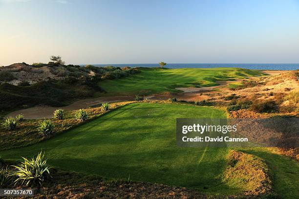 The 230 yards par 3, second hole on the Greg Norman designed championship course at the Almouj Golf on January 27, 2016 in Muscat, Oman.