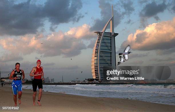 Daniela Ryf of Switzerland runs to transition enroute to winning the Women's IRONMAN 70.3 Dubai on January 29, 2016 in Dubai, United Arab Emirates.