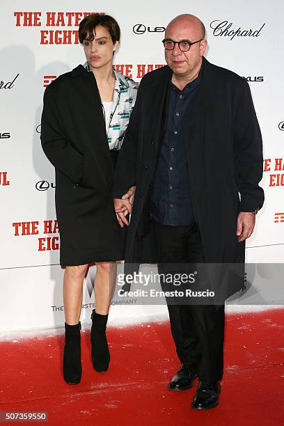 Micaela Ramazzotti and Paolo Virzi walk the red carpet for 'The Hateful Eight' premiere on January 28, 2016 in Rome, Italy.