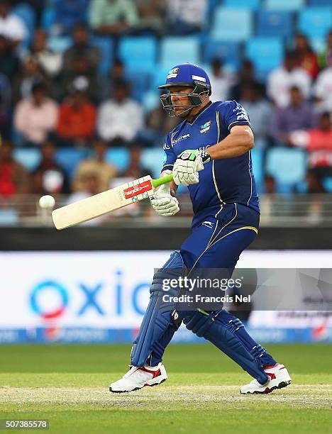 Andrew Symonds of Capricorn Commanders hits out during the Oxigen Masters Champions League 2016 match between Capricorn Commanders and Leo Lions at...