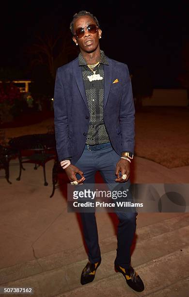 Rapper Young Thug attends Rick Ross Private Birthday Affair at Rick Ross Mansion on January 28, 2016 in Atlanta, Georgia.