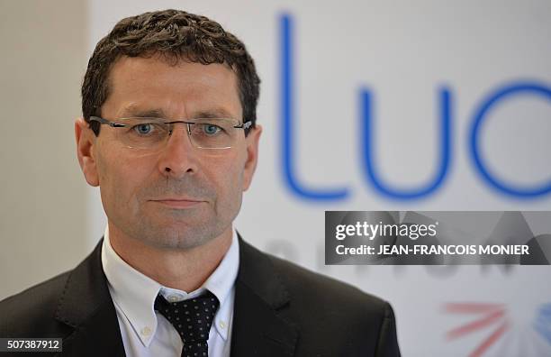 Picture taken on January 29 in Luche-Pringe, northwestern France shows Francis Guilbert General manager of the factory "Luche Tradition Volailles",...