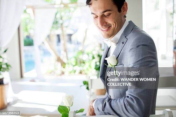 groom waiting fro bride before wedding - bräutigam stock-fotos und bilder