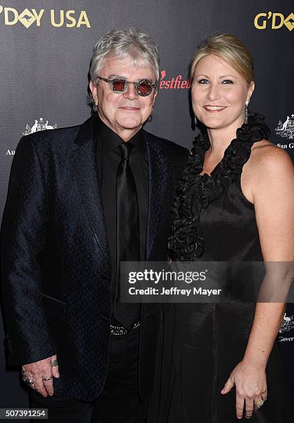 Singer/musician Russell Hitchcock and wife Laurie Hitchcock arrive at the 2016 G'Day Los Angeles Gala at Vibiana on January 28, 2016 in Los Angeles,...