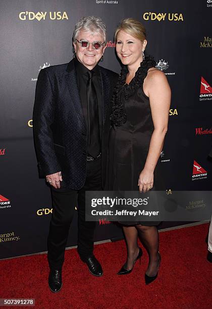 Singer/musician Russell Hitchcock and wife Laurie Hitchcock arrive at the 2016 G'Day Los Angeles Gala at Vibiana on January 28, 2016 in Los Angeles,...