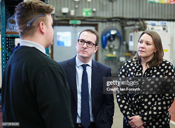 Owen Smith MP, Labour's Shadow Work and Pensions Secretary and Anna Turley, Labour MP for Redcar speak to apprentices during a visit to the TTE...