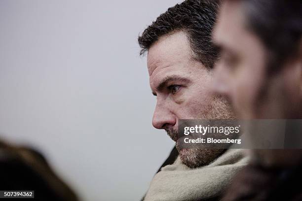 Jerome Kerviel, former trader for Societe Generale SA, looks on as he sits inside Versailles courthouse in Versailles, France, on Friday, Jan. 29,...