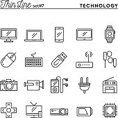 Technology, devices, gadgets and more, thin line icons set
