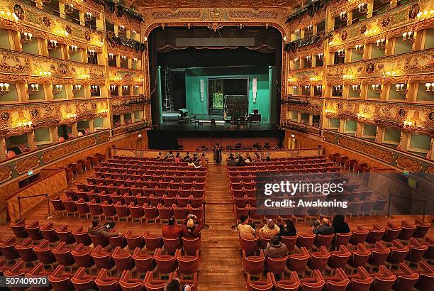 Member of staff work near the stage on the 20th anniversary of the fire that destroyed La Fenice Theatre on January 29, 2016 in Venice, Italy. On the...
