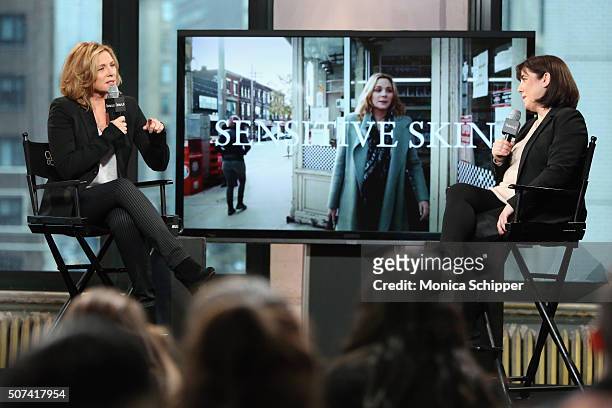 Actress Kim Cattrall speaks with Entertainment editorial director at AOL Donna Freydkin, at AOL Build Presents "Sensitive Skin" at AOL Studios In New...