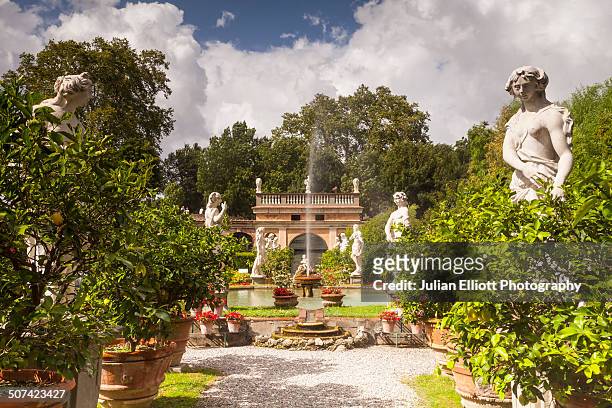 the gardens of palazzo pfanner in lucca. - lucca italy stock pictures, royalty-free photos & images