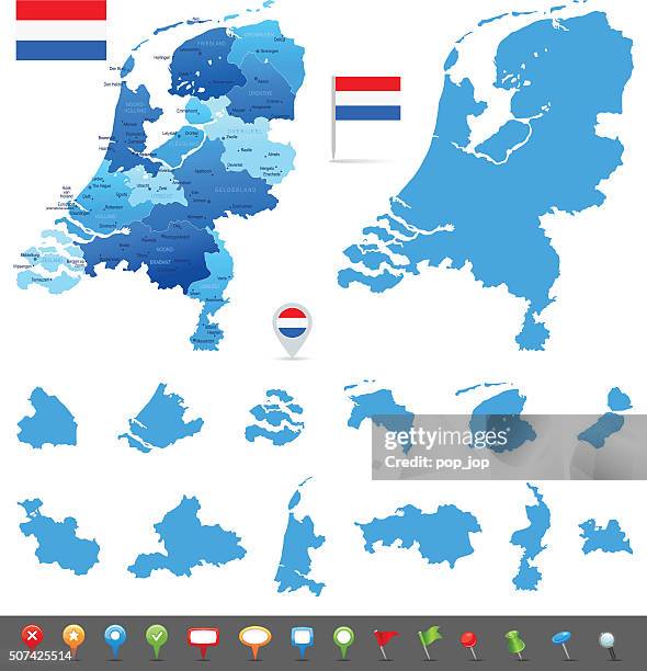 karte von niederlande-staaten, städte und navigation symbole - zealand stock-grafiken, -clipart, -cartoons und -symbole