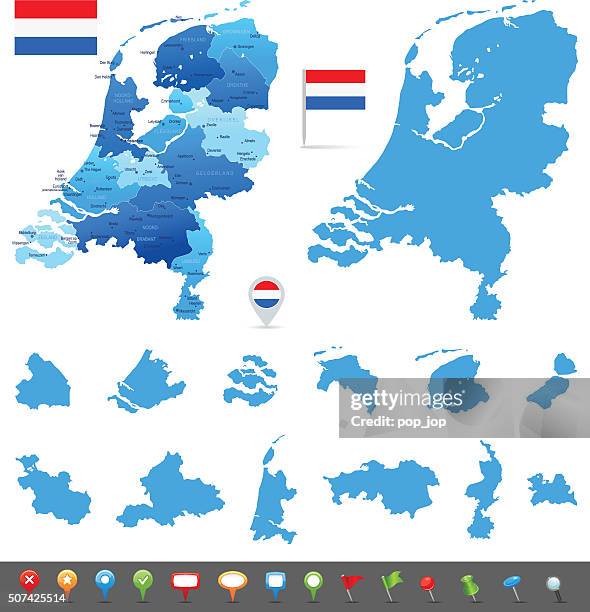 map of netherlands - states, cities and navigation icons - zeeland stock illustrations