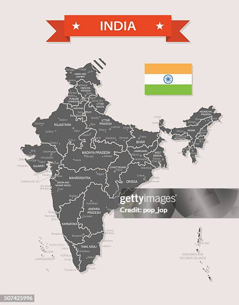 india - old-fashioned map - illustration - kashmir stock illustrations