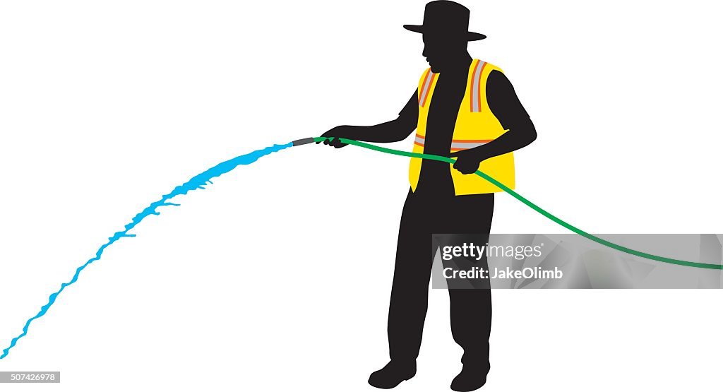 Construction Worker Using Hose Silhouette