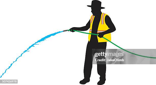 construction worker using hose silhouette - hose stock illustrations