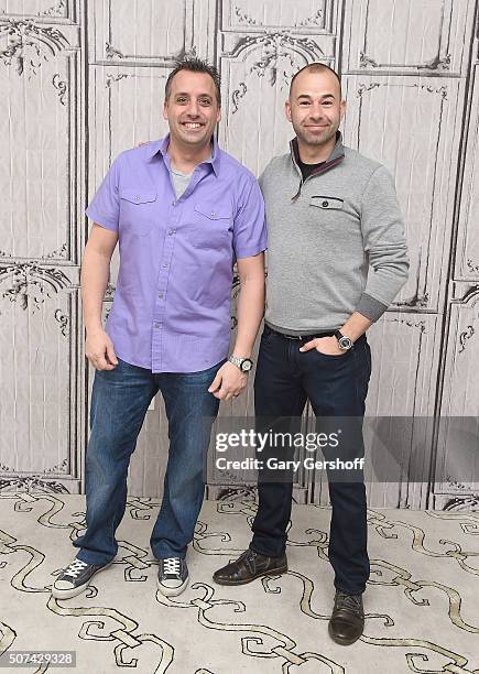 Joe Gatto and James "Murr" Murray of the comedy troupe The Tenderloins attend AOL Build Presents truTV Impractical Jokers "Where's Larry?" tour at...