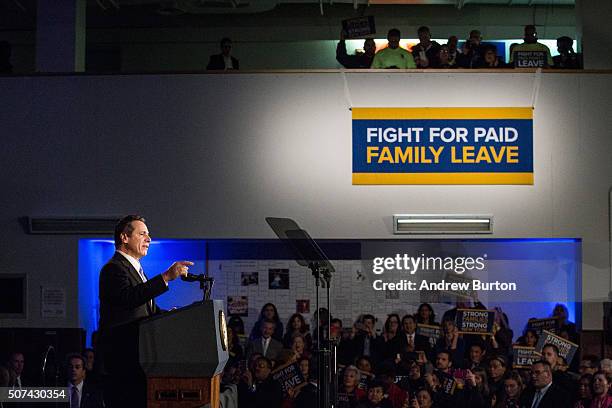 New York Governor Andrew Cuomo speaks at a rally for paid family leave on January 29, 2016 in New York City. The rally was attended by many union...