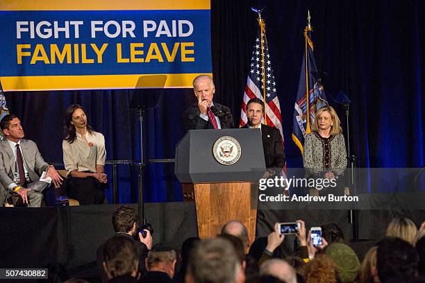 Vice President Joe Biden speaks at a rally for paid family leave on January 29, 2016 in New York City. The rally was attended by many union workers...