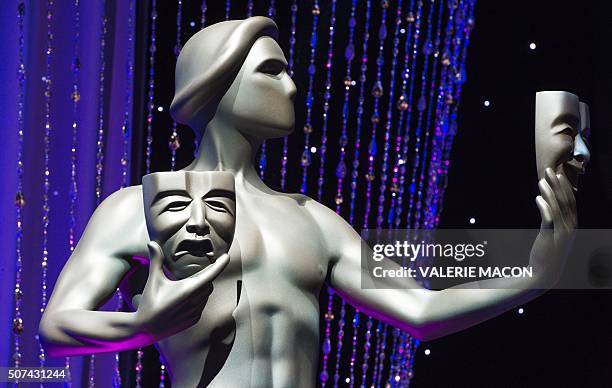 The Actor is displayed during the 22nd Annual Screen Actors Guild Awards - Red Carpet Roll-Out and Behind-The-Scenes at the Shrine in Los Angeles,...