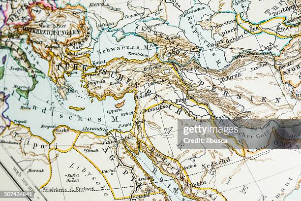 antique german atlas map close up: middle east - middle east and africa stock illustrations