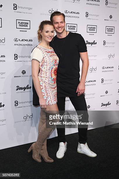 Anna Hofbauer and Marvin Albrecht the Breuninger show during Platform Fashion January 2016 at Areal Boehler on January 29, 2016 in Duesseldorf,...