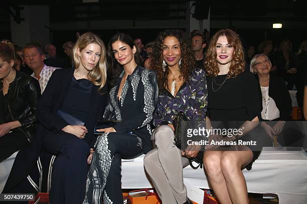 Shermine Shahrivar , Annabelle Mandeng and Amelie Klever attend the Breuninger show during Platform Fashion January 2016 at Areal Boehler on January...