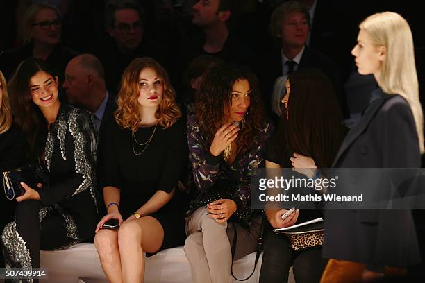 Shermine Shahrivan, Amelie Klever and Annabelle Mandeng attend the Breuninger show during Platform Fashion January 2016 at Areal Boehler on January...