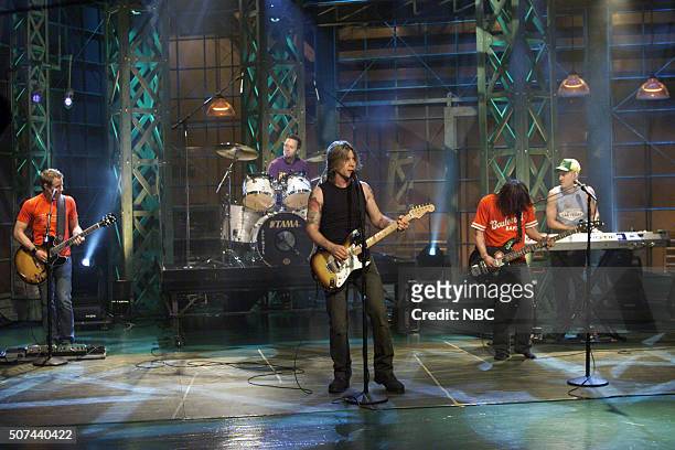 Episode 2331 -- Pictured: Members of the rock band Goo Goo Dolls perform on September 11, 2002 --