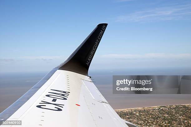 An Alas Uruguay jet takes off on its inaugural flight to Buenos Aires at Montevideo Carrasco International Airport in Montevideo, Uruguay, on...