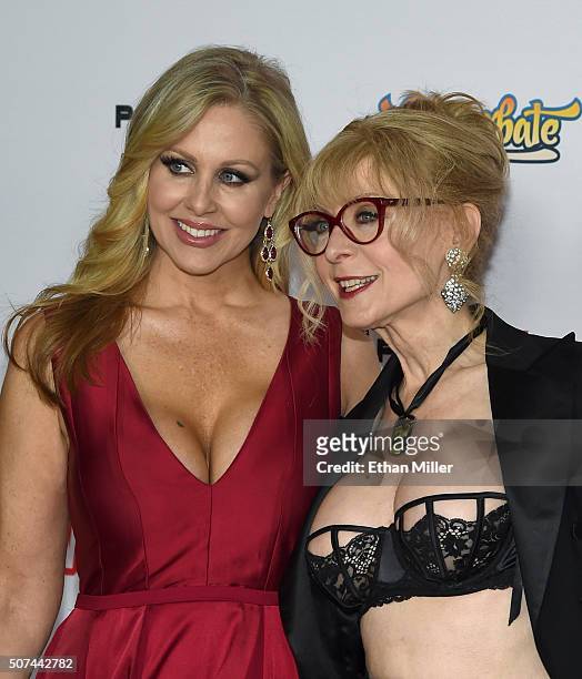 Adult film actress Julia Ann and adult film actress/director Nina Hartley attend the 2016 Adult Video News Awards at the Hard Rock Hotel & Casino on...