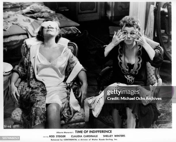 Shelley Winters and Paulette Goddard get facials in a scene from the movie "Time of Indifference" circa 1964.