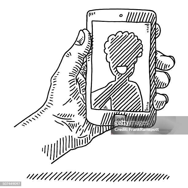 smartphone-sprechblase zeichnung - selfie stock-grafiken, -clipart, -cartoons und -symbole
