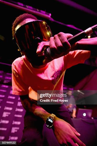 Rapper Keith Stanfield performs at the ASCAP Music Cafe during the 2016 Sundance Film Festival at Sundance ASCAP Music Cafe on January 29, 2016 in...