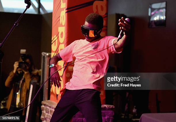 Rapper Keith Stanfield performs at the ASCAP Music Cafe during the 2016 Sundance Film Festival at Sundance ASCAP Music Cafe on January 29, 2016 in...