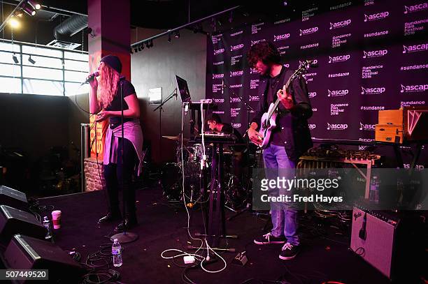 Chris Dunn, Elodie and Bryan Osusze, of Sibling perform at the ASCAP Music Cafe during the 2016 Sundance Film Festival at Sundance ASCAP Music Cafe...