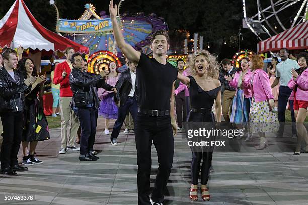 Aaron Tveit as 'Danny Zuko and Julianne Hough as 'Sandy' rehearse for GREASE: LIVE airing LIVE Sunday, Jan. 31 on FOX.