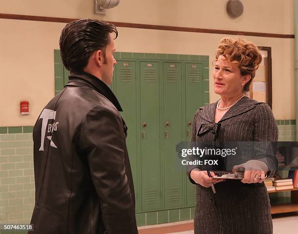 Andrew Call as Sonny and Ana Gasteyer as Principal McGee rehearse for GREASE: LIVE airing LIVE Sunday, Jan. 31 on FOX.