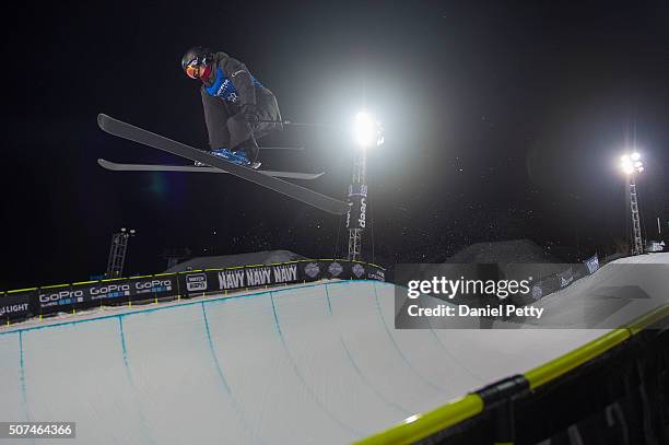 Roz Groenewoud of Canada catches air during the second run of the women's ski halfpipe at Winter X Games 2016 Aspen at Buttermilk Mountain on January...