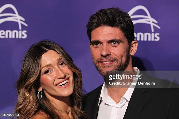 Mark Philippoussis and wife Silvana Lovin Philippoussis pose at the Legends Lunch during day thirteen of the 2016 Australian Open at Melbourne Park...