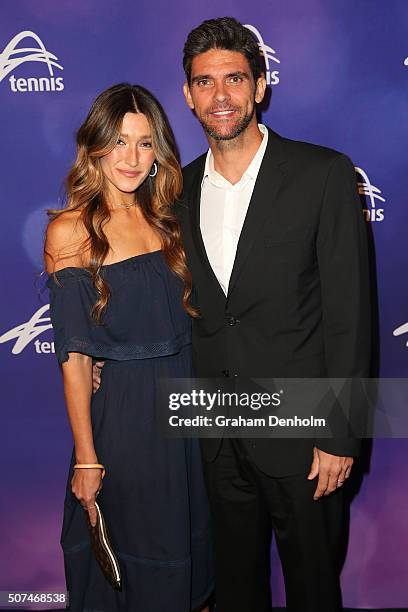 Mark Philippoussis and wife Silvana Lovin Philippoussis pose at the Legends Lunch during day thirteen of the 2016 Australian Open at Melbourne Park...