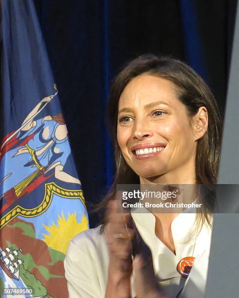 Christy Turlington attends a rally for paid family leave as well as U.S. Vice President Joe Biden and NY Governor Andrew Cuomo who also delivered...