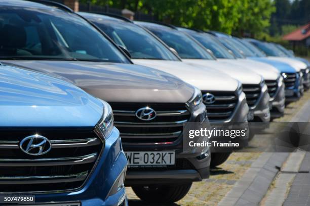 hyundai cars in a row - hyundai stock pictures, royalty-free photos & images