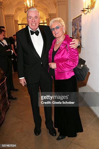 Klaus Michael Kuehne, Kuehne & Nagel, and his wife during the Semper Opera Ball 2016 reception at Taschenbergpalais Kempinski on January 29, 2016 in...