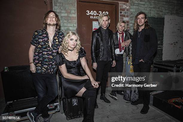 Ellington Ratliff, Rydel Lynch, Riker Lynch, Ross Lynch and Rocky Lynch of R5 attend Fox Theater on January 29, 2016 in Pomona, California.